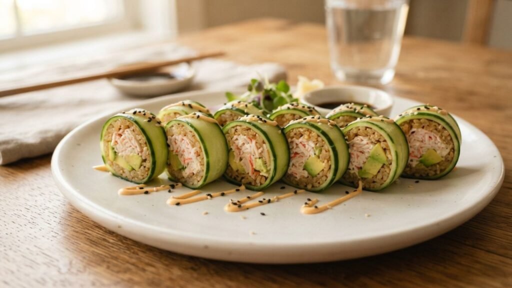 Cucumber-wrapped crab rolls