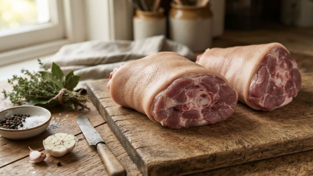Fresh pork shanks with bone and skin