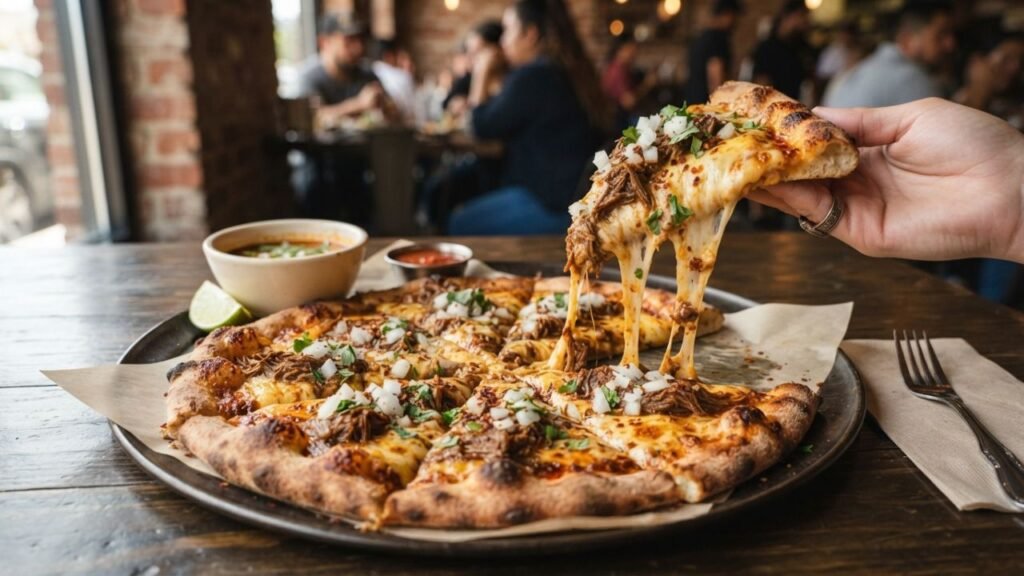 Melted cheese on crispy pizza