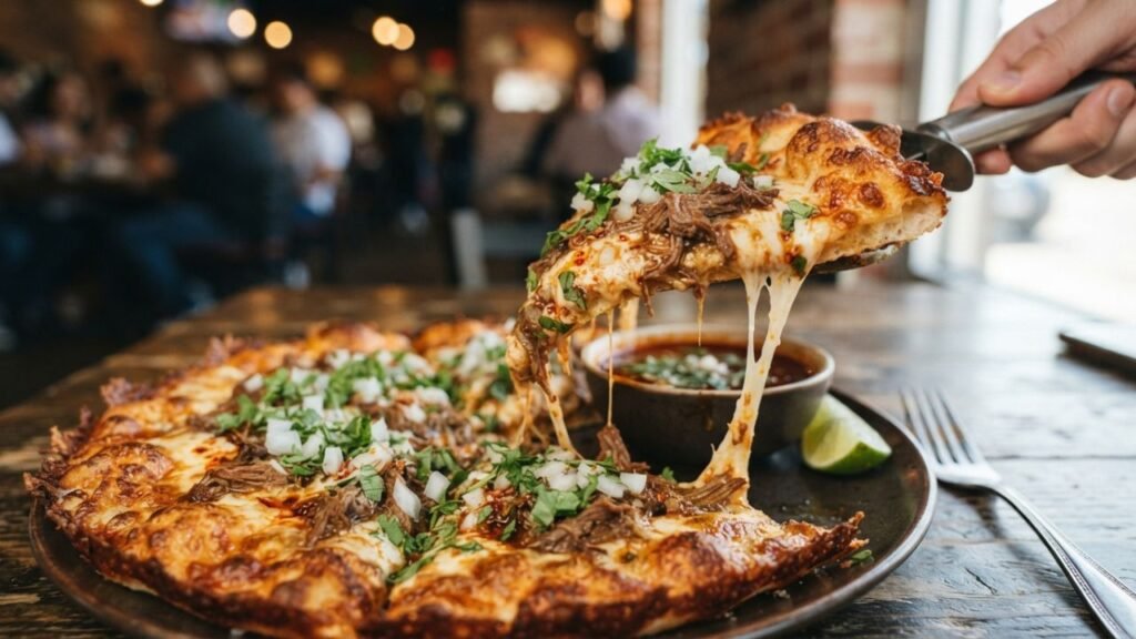 Birria pizza with fresh toppings